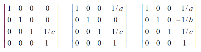 Матрицы одноточечного и двуточечного и трехточечного перспективного преобразований