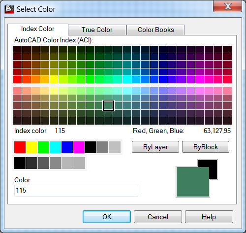 Вкладка Index Color диалога выбора цвета