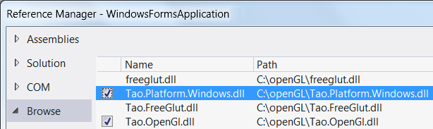 Solution Explorer:    Tao.OpenGL.dll  Tao.Platform.Windows.dll